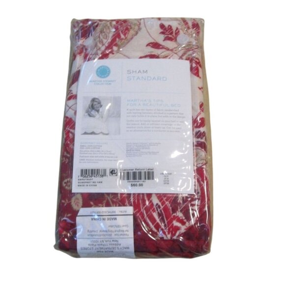 Vintage Martha Stewart Somerset Square Standard Sham Quilted Cotton Red White NI - Picture 2 of 10